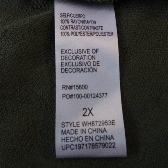 Democracy Embroidered Top Women's Plus Size 2X Green Puff Sleeve Boho Peasant - Picture 8 of 9